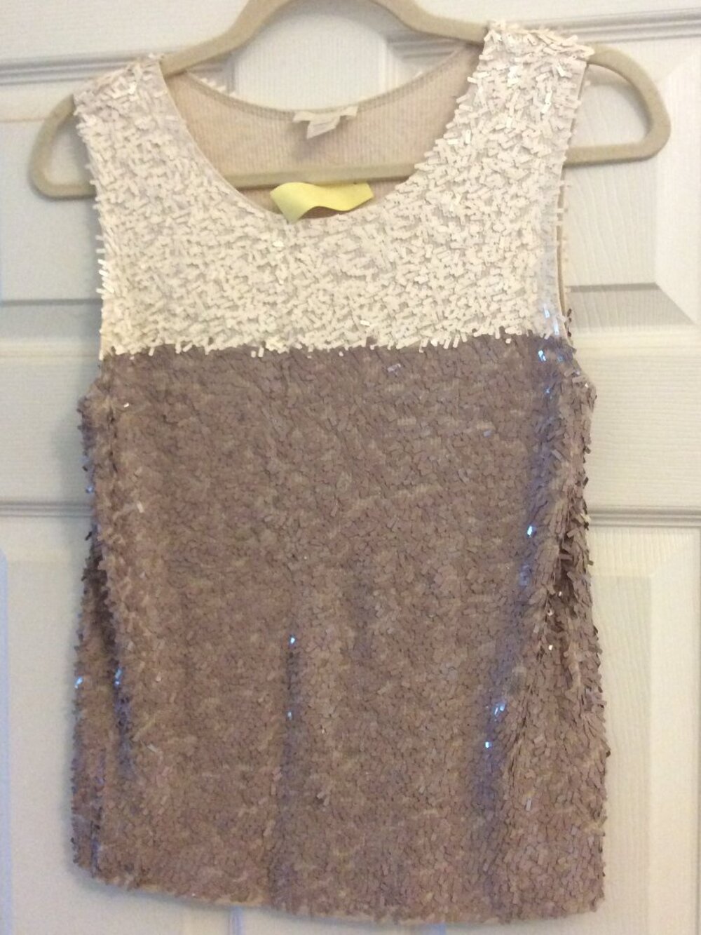 J. Crew Cream/Taupe Dressy Tank w Casual "Sequins," S